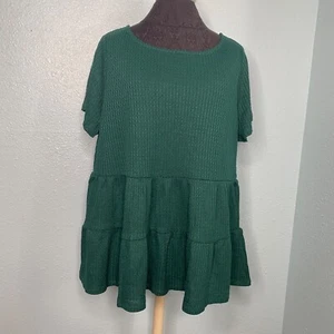 New Torrid Blouse Shirt Top Women Plus Size 1X Green Short Sleeve Knit Soft - Picture 1 of 12