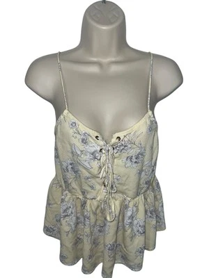 Camiseta sin mangas LA HEARTS para mujer talla mediana amarilla floral con borlas Foto 1 de 4