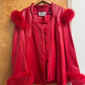 Red Faux Fur Trimmed Jacket - Picture 1 of 4