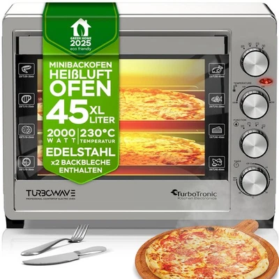Mini Backofen 45L 2000W Umluft Drehspieß Edelstahl Timer Camping Pizzaofen Licht - Bild 1 von 4