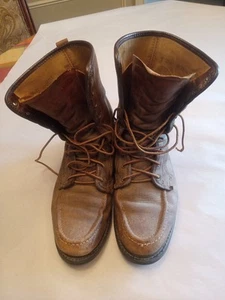 Vintage Sears Moccasin Toe Mens 9 D Brown Leather Oil Resis Combat Work Boots - Picture 1 of 9