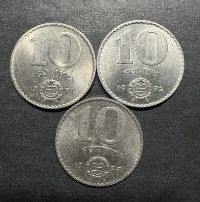 Hungary 10 Ten Forint Lot Of 3 Coins 1971 1972 1977 UNC World Beautiful  - Image 1 of 3
