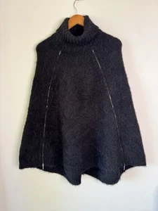 Country Road Womens Black 86% Alpaca Wool Turtleneck Knit Zips Cape Poncho Sz S - Picture 1 of 9