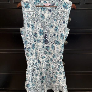 Vestido Floral de Algodón Calypso St. Barth Sin Mangas Corbata Cuello en V Pequeño Blanco Verde azulado - Imagen 1 de 11