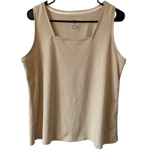 ISAAC MIZRAHI LIVE Essentials Tanktop aus Pimabaumwolle neu ohne Etikett Größe Large cremefarben - Bild 1 von 3