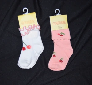 Gymboree SWEET CHERRIES 2 Pairs Socks Pink and white NWT 12-18 or 18-24mo - Picture 1 of 4