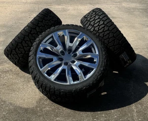22" Platinum Gunmetal and Chrome Wheels Blackhawk R/T Tires Silverado Tahoe - Picture 1 of 8