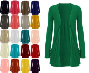 Womens Ladies Girls Long Sleeve Boyfriend Top Open Pocket Cardigan 8-26 - Picture 1 of 27