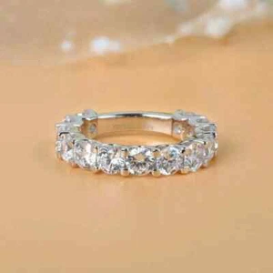 3 Ct Round Cut Moissanite Half Eternity Wedding Band Ring 925 Sterling Silver - Picture 1 of 3