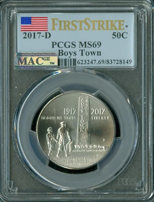 2017 D BOYS TOWN HALF DOLLAR PCGS MAC MS-69 PQ 2ND FINEST GRADE SPOTLESS . - Image 1 of 2