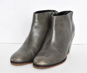 RACHEL COMEY Mars Olive Green Leather Stacked Heel Pull On Short Ankle Boots 8 - Picture 1 of 10