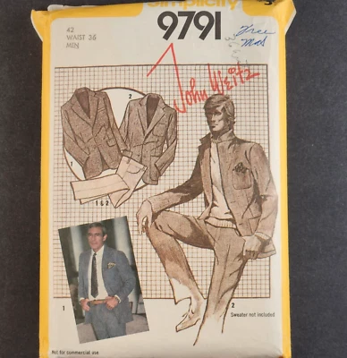Simplicity 9791 Vintage Sewing Pattern Men's Pants w Lined Jacket John Weitz 42 - Image 1 of 3