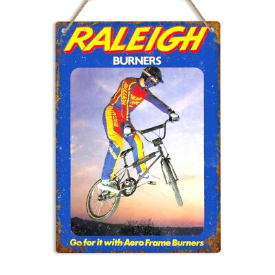 CHINTANAPRINTS RALEIGH Quemador Vintage Estilo Retro Metal Lata Pared Letrero Bicicleta BMX Garaje Hombre Cueva