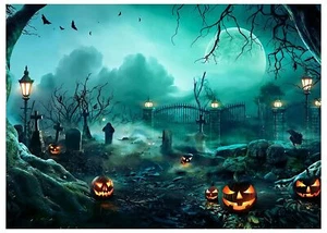 Horror Moon Night Cemetery Pumpkin Backdrop Kids Halloween Party 7x5FT - Picture 1 of 6