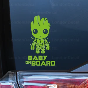 BABY ON BOARD - Car Window Bumper Vinyl Decal Sticker, Baby Groot GotG - Type 2 - Picture 1 of 4