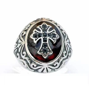 Crusader Cross Ring Silver size 6-15 Mens Titanium CZ Knights Templar - Imagen 1 de 6