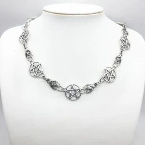 Pentagram y Bat Gargantilla Collar Joyería Cadena Goth Punk Rock - Imagen 1 de 3