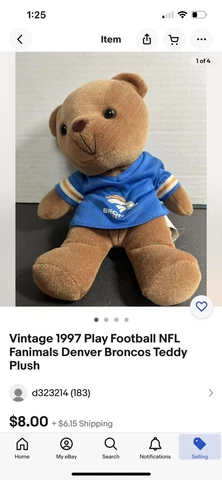 Vintage 1997 Play Football NFL Fanimals Denver Broncos Teddy Plush Cover