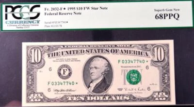 Fr. 2032-F* $10.00 1995 FW Star Superb Gem New 68 PPQ PCGS - Image 1 of 2
