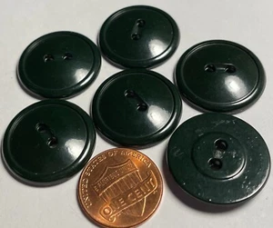 Set of 6 Vintage NOS Glossy Dark Green Plastic Sew-thru Buttons 7/8" 23mm 14817 - Picture 1 of 2