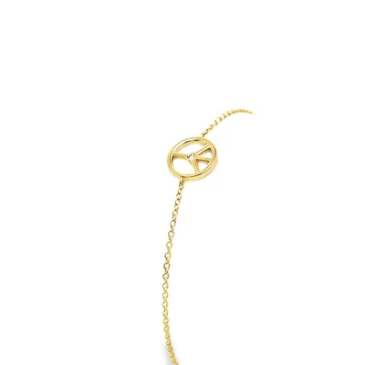 9ct Yellow Gold 9mm Peace Sign bracelet set with a diamond in the centre - Image 1 of 4