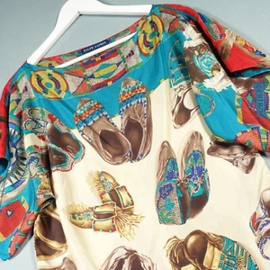Ralph Lauren Blouse Top Womens Extra Small Beige Silk Moroccan Native American - Picture 1 of 20