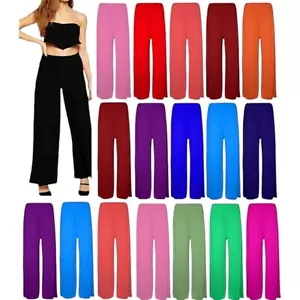 Damen Übergröße Frauen ausgestellt Palazzo weites Bein einfache Hose Pants Größen 8-26 - Bild 1 von 18