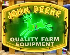 24" Big John Deere Quality Farm Equipment Barn Garage Real Glass Neon Light Sign - Picture 1 of 6
