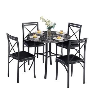 5 Pcs Dining Table Set for Kitchen Marble Grain Table Top Dinette w/Storage Rack - Picture 1 of 36