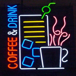 Coffee and Drink Real Glass Neon Light Cafe Store Bar Wall Decor Artwork 24"x24" - Picture 1 of 1