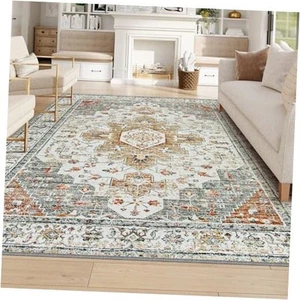 Ultra-Thin Washable Area Rug 8x10, Large Living Room Rugs for Bedroom Under - Picture 1 of 8