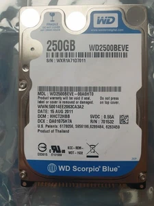 Western Digital 250GB WD2500BEVE-00A0HT0 2.5" IDE HARD DRIVE WD - DCM: HHCT2HBB - Picture 1 of 1