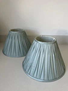 2 x Laura Ashley Duck Egg Blue Silk Pinch Pleat Pleated Table Lampshades - Picture 1 of 7