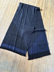 Versace Medusa Wendeschal Wolle schwarz blau 100% Wolle Tuch - Bild 1 von 7