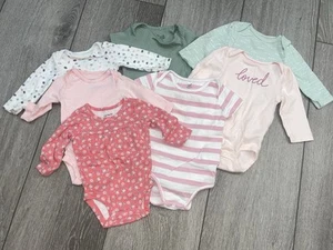 Infant Baby Girl Lot of 7 Bodysuits NB & 0-3mo. Carter's, Cloud Island & More - Picture 1 of 4
