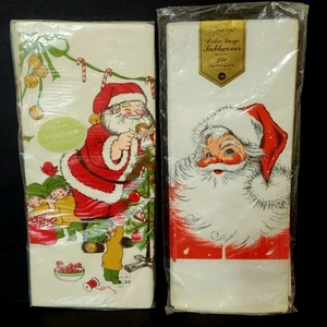 Vintage Hallmark Christmas Paper Tablecloth 60x102" Rectangle Santa Elves Trees - Picture 1 of 3