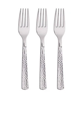 Bigiemme Forchette Plastica Metallizzate Argento Hammered 24 Pz - Immagine 1 di 2