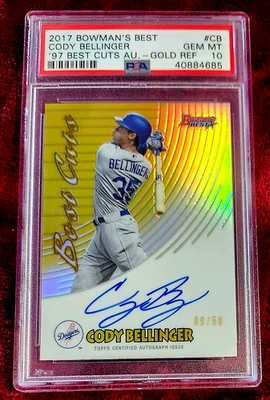 CODY BELLINGER RC (PSA 10) 2017 BOWMAN'S BEST '97 BEST CUTS /50 AUTO GOLD REF. - Image 1 of 2