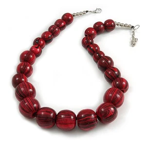 Cherry Red/ Black Graduated Round Wooden Bead Necklace - 50cm L/ 5cm Ext - Picture 1 of 4