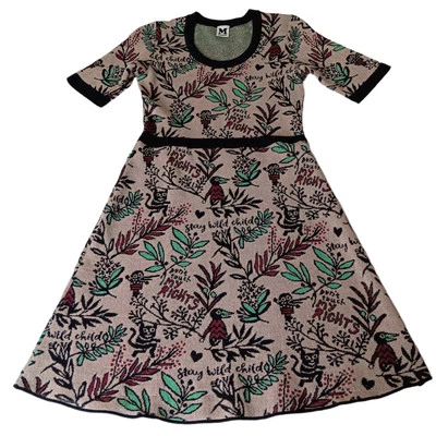 M MISSONI Vestido Tejido Falda Círculo XS/SM Único Raro Novedad Estampado Palabras Animales Foto 1 de 4