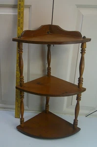 Vintage 3-tier Wooden Carved Art Deco MCM Corner Wall Shelf Wood - Picture 1 of 5