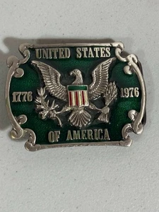 Vintage 70s Dark Green Background 1776 1976 USA Bicentennial Belt Buckle - Bild 1 von 4