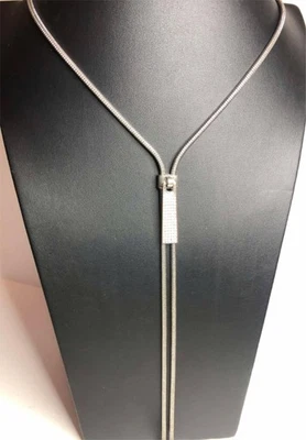 6251 Vintage Michael Kors Silvertone Circonita cúbica Lavalier Cremallera Cadena Collar 28" *leer Foto 1 de 4