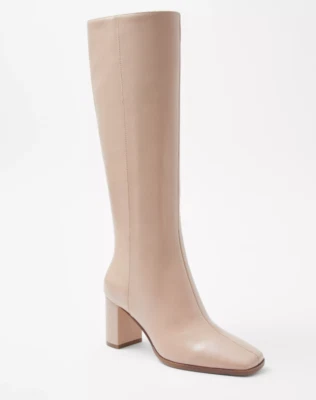 NEW ANN TAYLOR LIGHT ALMOND BLOCK HEEL SQUARE TOE LEATHER TALL BOOTS SIZE 7.5 - Image 1 of 4