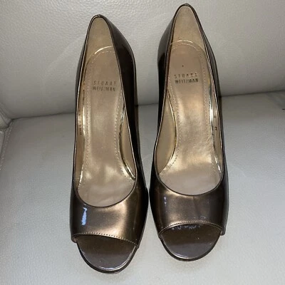 Stuart Weitzman Open peep Toe bronze  Patent Leather Shoes Pumps Size 8 M - Image 1 of 3