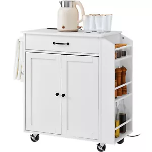 Kitchen Island Cart Rolling Storage Cabinet on Wheel with Charging Station - Picture 1 of 12