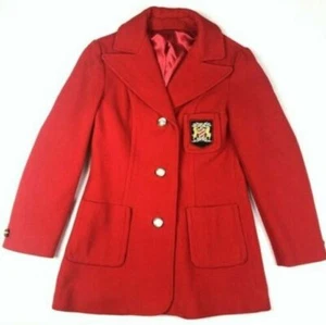 Mister Julius Womens Vintage Red Coat Wool Jacket Crest Pocket Riding 1960s - Picture 1 of 7