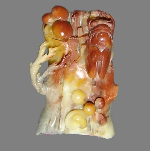 Antique Chinese Carved Fujian Shoushan Stone Cicada & Insects Seal Chop Signed. - Picture 1 of 12