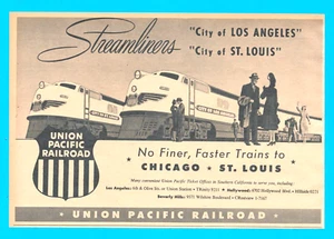 Union Pacific Railroad locomotive train 1953 PRINT AD Los Angeles Streamliners - Picture 1 of 3