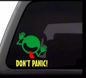 Hitchhiker's Guide to the Galaxy Don't Panic Face Green Vinyl Decal car truck - Foto 1 di 3